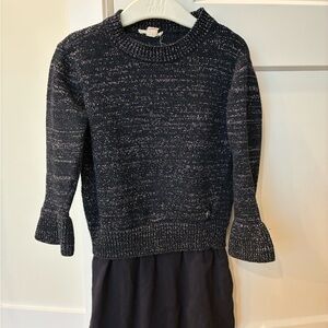 Esprit Navy metallic sparkle  Crewneck Sweater dress with Ruffled Cuffs